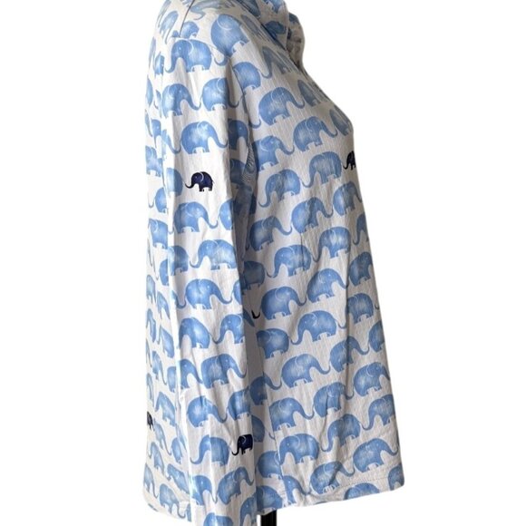 IBKUL Womens Top Long Sleeve Elephant White Blue 1/4 Zip UPF Sun Shirt Size L - Picture 2 of 6